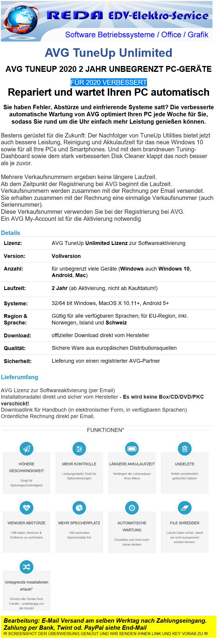 AVG AVG Tune Up 2022 unlimited bis 10 Geräte 2 Jahre Windows MAC Android Key EU/DE 